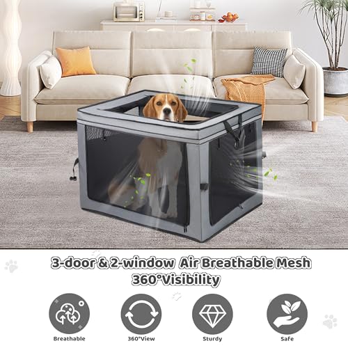 MEGHNA Dog Crate Portable Collapsible Lightweight Soft Sided Folding Travel Dog Kennel Double Door Collapsible 620D Oxford Fabric Cage (Grey, Medium) - size: Medium