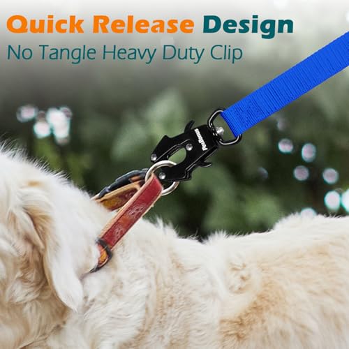 PetBonus Heavy Duty Tactical Dog Leash, 5 FT Bungee Shock Absorption Leash with 2 Padded Handles, Quick Release Metal Clip, Car Seatbelt, No Pull Training Lead for Large Medium Dogs（Blue） - color: Blue