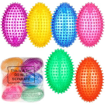 Gemscream 6 Pcs 4.5'' Spiky Squeaker Football Dog Toy for Medium Large Dogs Heavy Duty Rubber Chew Toys for Aggressive Chewers Spiky Ball Fetch for Training Clean Teeth Outdoor - style: Classic