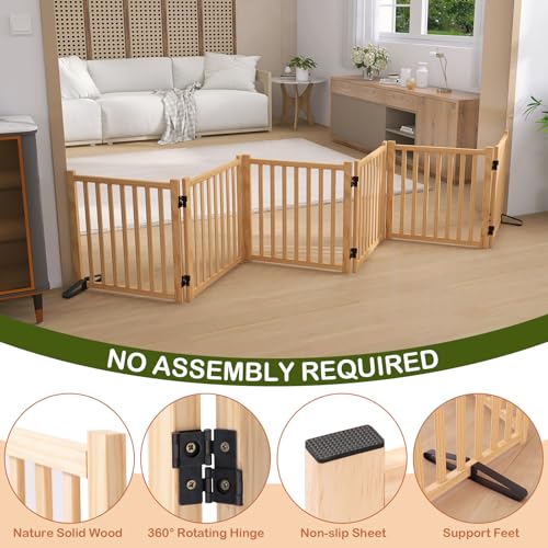 Wooden Freestanding Pet Gate Indoor, Nature Wood Dog Gates for Doorways, No-Painted Pet Fence for Stairs, 23" Height-6 Panels - size: 【6 Panels】H:23''