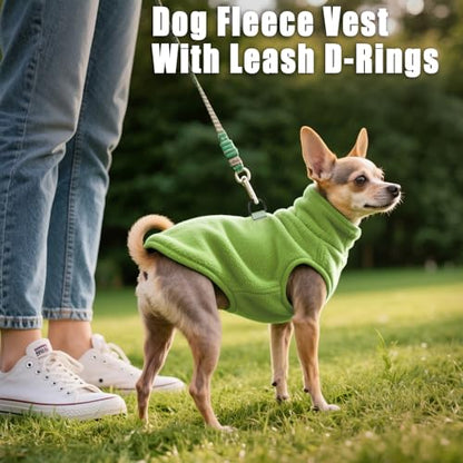 Idepet Dog Fleece Vest Sweater Zip Up Warm Pullover Dogs Jacket with D-Ring Leash Winter Cold Weater Coat Pet Sweatershirt Clothes Hoodie for Small Medium Dogs Boy Girl(Green,XXS) - color: Green, size: XXS