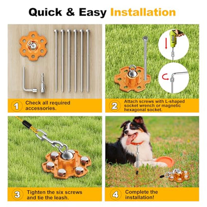 Dog Tie Out Stake, 360° Swivel Stake No Tangle, Heavy Duty Tether for Yard (No Cable) with 6 Strong Screw Anchors Hold up to 180 lbs of Pull Force, Dog Runner for Outside Camping Yard, Orange - style: Only Dog Stake