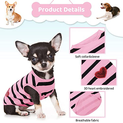 Pet Dog Striped T-Shirt Dogs Cats Cotton Vest Spring Summer Pet Apparel Tee Shirt Suitable for Small and Medium Large Pets French Bulldog Bichon - color: Light Pink-Vest, size: Small