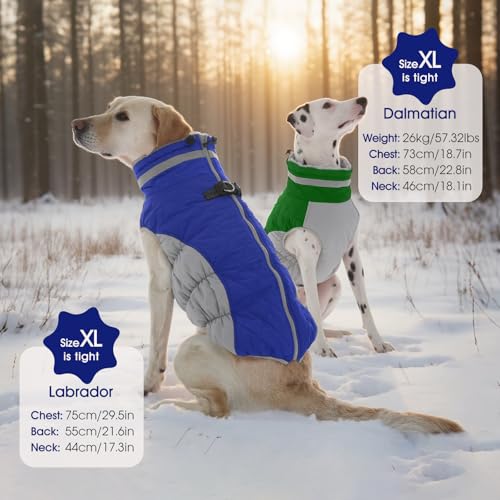 FUAMEY Dog Coat for Small Dogs,Waterproof Dog Winter Jacket with Harness Built in Puppy Cold Weather Coats Reflective Pet Vest with Zipper Warm Fleece Dogs Snowsuit Windproof Green XS - color: Green, size: XS(chest:14in)