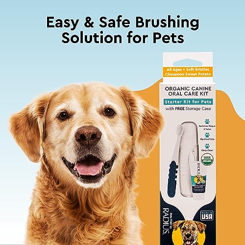 RADIUS USDA Organic Dental Solutions Adult Kit 2 Units, Includes 1 Dog Toothbrush & 1 0.8oz Toothpaste, Firm Bristle & Non Toxic Toothpaste for Dogs, Designed to Clean Teeth, Xylitol Free - style: Adult - Pack of 2