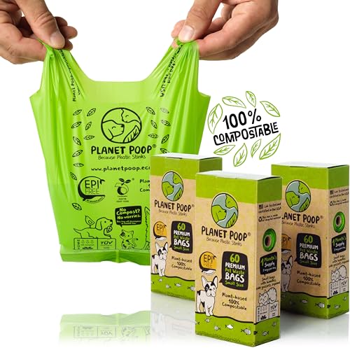 Planet Poop Biodegradable Dog Poop Bags, 180 Count, Plant-Based, Non-GMO, Leakproof, Compostable, No Microplastics - Supports Mission Pawsible in Bali - size: 60 Count (Pack of 3)