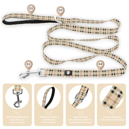 NESTROAD Dog Collar and Leash Set,Soft Neoprene Pet Collar with Quick Release Buckle,Adjustable Nylon Dog Collars for Small Medium Large Dogs(Small,Cherecked Beige) - color: Checkered Beige, size: Small
