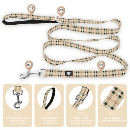 NESTROAD Dog Collar and Leash Set,Soft Neoprene Pet Collar with Quick Release Buckle,Adjustable Nylon Dog Collars for Small Medium Large Dogs(Medium,Cherecked Beige) - color: Checkered Beige, size: Medium