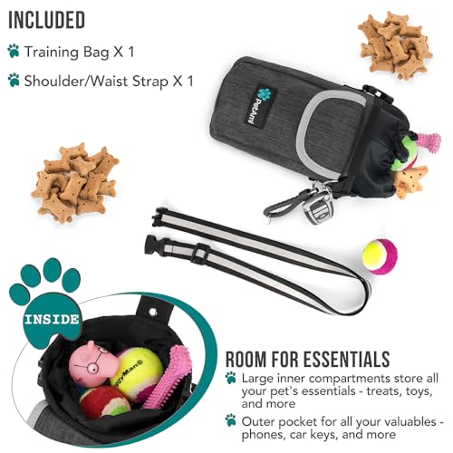 PetAmi Dog Treat Pouch, Large 3-Cup Dog Training Treat Bag with Poop Bag Dispenser, Hands-Free Waist Belt & Crossbody Strap, Reflective with Multiple Pockets & Belt Clip (Charcoal Gray) - color: Charcoal