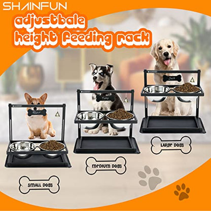 SHAINFUN Elevated/Raised Dog Bowls Stand Adjusable Height with Two 1.7L Stainless Steel Food Bowls and Spill Proof Mat, for Large and Medium Dogs. - size: large dogs