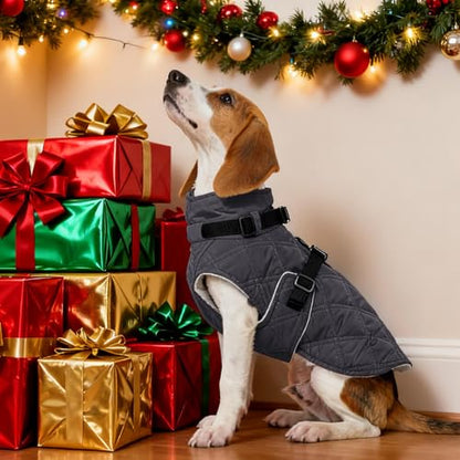 Kuoser Dog Coat Warm Fleece Lining Turtleneck Dog Jacket with Harness Built-in, Adjustable Windproof Cold Weather Coats with Quick Release Buckle Pet Winter Snowsuit for Extra Small Dogs, Grey XS - color: Grey, size: X-small (Chest Girth: 13.7")