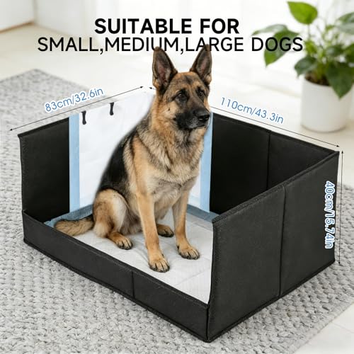 Dog Litter Box with High Walls, Pee Pad Holder Foldable, No Assembly, Waterproof, Seamless, Easy to Clean, Portable for Travel, No Spill Indoor Dog Potty Tray for Puppy & Large Dogs - size: X-Large