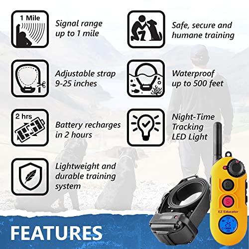 Educator EZ-900 E Collar for Dog Training with Remote - 1/2 Mile Range, Waterproof, 256 Blunt Stimulation Levels, Tone or Vibration Mode, Night Tracking Light for Small, Medium & Large Dogs - size: EZ-900 - 1 Dog