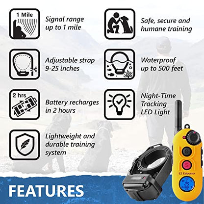 Educator EZ-900 E Collar for Dog Training with Remote - 1/2 Mile Range, Waterproof, 256 Blunt Stimulation Levels, Tone or Vibration Mode, Night Tracking Light for Small, Medium & Large Dogs - size: EZ-900 - 1 Dog