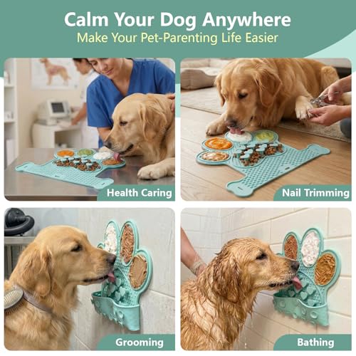 Dog Lick Mat with Suction Cups, Slow Feeder & Enrichment Mat for Dogs & Cats, Silicone Feeding Mat for Wet & Dry Food, Anxiety Relief, Mess-Free Foldable Pocket Design, Green - color: Green