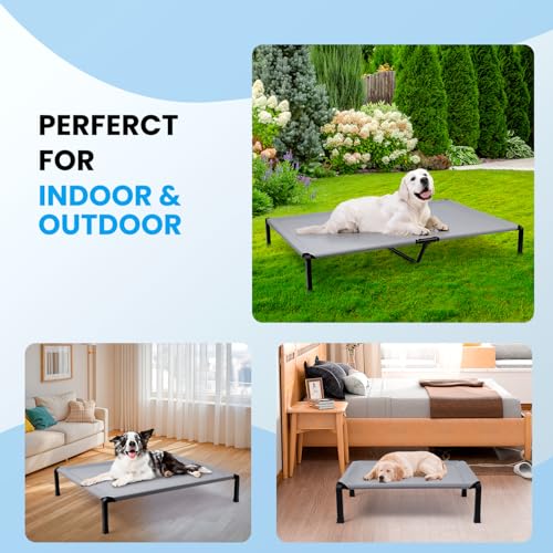 Heeyoo Elevated Dog Bed, Cooling Raised Pet Cot with Chew Proof Mesh Fabric and Steel Frame, Portable Dog Cot Bed with No-Slip Rubber Feet, 26 in - color: Grey, size: 26"L x 17"W x 7"H