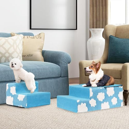 Pet Stairs for Small Dog Stairs for Sofa and Bed High Density Foam Stairs Pet Ladder with Removable Washable Cover Non-Slip Base(4 Steps Blue) - color: 4 Steps Blue