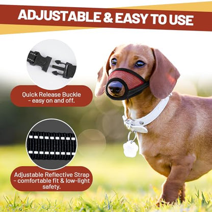 PAWsay 2 Pack Dog Muzzle, Soft Dog Muzzle for Large Sized Dogs Anti Biting Barking Chewing Grooming, Air Mesh Breathable Dogs Mouth Guard Drinkable Adjustable Pet Muzzles, Red L - size: L-Snout Circ:7.8"-9"