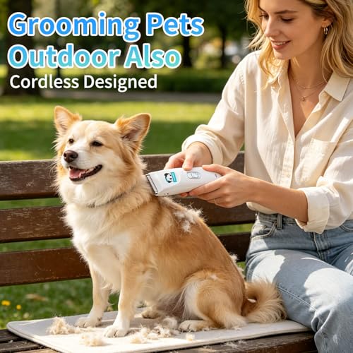 Cordless Dog Clippers, Low Noise Electric Pet Grooming Kit, Quiet Hair Trimmer Shaver Set for Dogs, Cats and Furry Pets