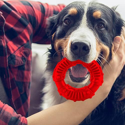 SIMENA Heavy Duty Dog Chew Toy, Natural Teething Toy for Medium Breeds, Tough Durable Chewy Toy, Teeth Cleaning Tough Dog Toys (Ring, Red) - style: Ring Red