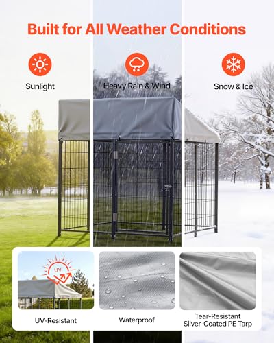 VEVOR Outdoor Dog Kennel, 3.67 x 3.78 x 4.1 ft Large Dog Kennel with Secure Lock, Outside Dogs Enclosures with UV-Resistant & Waterproof Roof Cover, Heavy Duty Pet Crate Cage Run for Large Dogs - size: 45.4"L x 44.0"W x 49.2"H