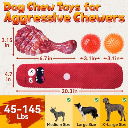 KIPRITII Long-Lasting Heavy Dog Chew Toys for Aggressive Chewers – 6 Pack Tough Dog Toys Include Indestructible Chew Bone, Interactive Tug Toys & Squeaky Balls, Ideal for Medium & Large Breeds Dogs