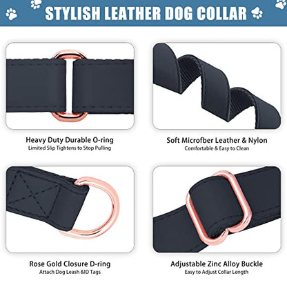 Soft Leather Martingale Dog Collar - Adjustable Rose Gold Limited Slip Collars [Easy to Clean], Stylish Durable Heavy Duty Nylon No Pull Training Collar for Small Medium Large Dogs XS Black - color: Black, size: XS (Neck 8"-11", Width 3/5")