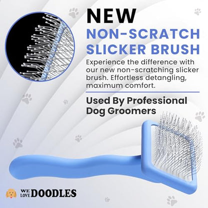 We Love Doodles Slicker Brush with Non Scratching Pins - Dog Brush with Coated Pins, Slicker Brush for Dogs Dematting, Grooming Brushes for Short Haired & Long Haired, Poodle & Goldendoodle (Small) - size: Medium