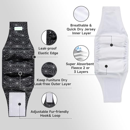 wegreeco Washable Dog Diaper Male (Pack of 3) - Washable Male Dog Belly Wrap (Black Asanoha Pattern, Small) - color: Black Asanoha Pattern, size: Small (Pack of 3)