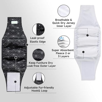 wegreeco Washable Dog Diaper Male (Pack of 3) - Washable Male Dog Belly Wrap (Black Asanoha Pattern, Small) - color: Black Asanoha Pattern, size: Small (Pack of 3)