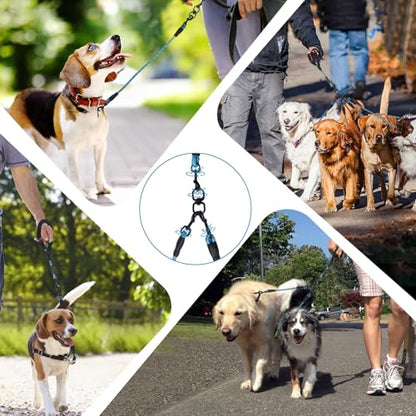 Dual Dog Leash, 360° Anti-Tangle, No Pull, Double Handle & Reflective Double Dog Leash – Perfect for Small/Medium Dogs - color: Blue, size: 3 Way