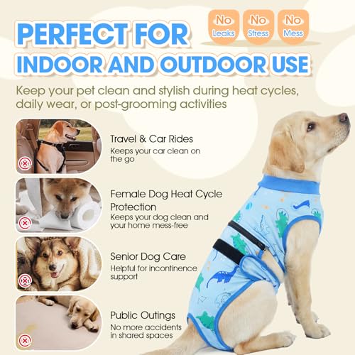 QBLEEV Dog Diapers Overalls, Escape Proof Full Body Male Dog Diapers with Suspenders, Reusable Washable Female Dog Pregnancy Prevention Cover Pants, 2-1Detachable Doggie Onesie Pajamas with Tail Hole - color: Blue, size: XS
