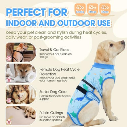 QBLEEV Dog Diapers Overalls, Escape Proof Full Body Male Dog Diapers with Suspenders, Reusable Washable Female Dog Pregnancy Prevention Cover Pants, 2-1Detachable Doggie Onesie Pajamas with Tail Hole - color: Blue, size: XS
