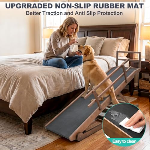 Dog Ramp for Bed & Couch, 5-Level Adjustable Wooden Pet Ramp for Bed & SUV, Adjustable Height 17.7"-31.4",Folding Non Slip Dog Ramps for Small Large Senior Dogs & Cats - Furniture Quality - size: XL-for 31.4''H Bed