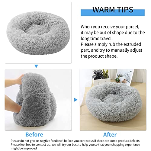 50cm Calming Dog Cat Bed, Plush Donut Pets Beds for Small Dogs Cats, Soft Puppy Kitten Cuddler Round Bed Cushion, Washable Warm Dog Beds for Improved Sleeping