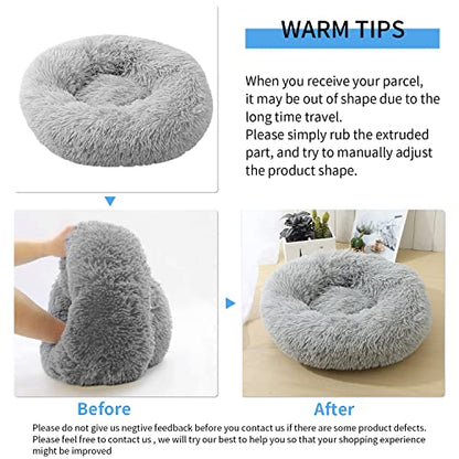 50cm Calming Dog Cat Bed, Plush Donut Pets Beds for Small Dogs Cats, Soft Puppy Kitten Cuddler Round Bed Cushion, Washable Warm Dog Beds for Improved Sleeping