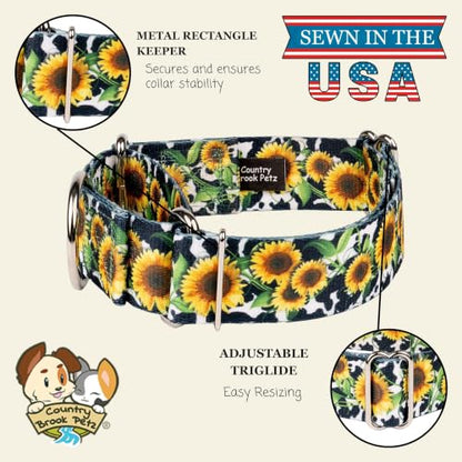 Country Brook Petz - HossFit Jr Wide Martingale Dog Collar - Country and Western Collection Featuring Rustic Designs (Dairy Fields, Medium) - color: Dairy Fields, size: Medium (Pack of 1)