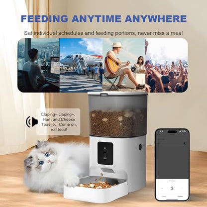 ANDOLL HOME 2.4G/5G Automatic Cat Feeder, 4L WiFi Food Dispenser with 10s Voice Recorder, Pet Feeder up to 10 Meals per Day, Timed Cat Feeder with Dry Food Sealed Ring (Matte White, 4.0 L) - color: Matte White