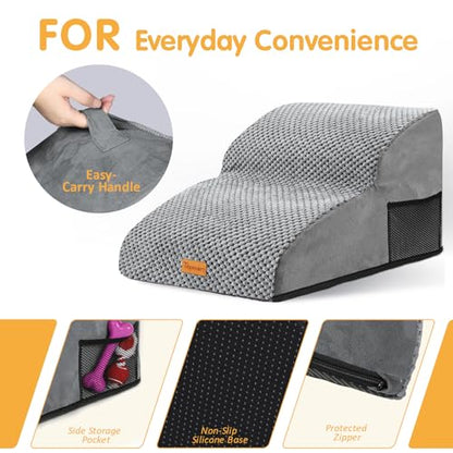 Topmart High Density Extended Foam Dog Ramp&Steps 2 Tiers,11.8" High,Non-Slip Dog Stairs,Soft Foam Pet Ladder with Removable Cover,Best for Injured,Older Cats,Pets with Joint Pain - color: Grey, size: 21.7*15.7*11.8