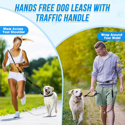Lukovee Hands Free Dog Leash, 10FT Adjustable Training Lead 1/2 Inch Nylon Heavy Duty Lead No Pull for Large Medium Dogs, Tangle Free Reflective Waist-Leash for Walking Running, (DB, Plus Handle) - color: Black