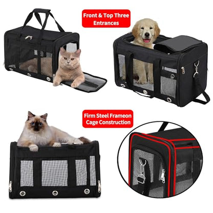 Soft Sided Cat/Dog Carrier，Collapsible Mesh Pets Travel Carriers for Pet/Puppy with Shoulder Strap & Removable Mat，Top Load Small Dogs/Cats Carry Bag Up to 25 Lbs（Black - L） - size: Black L
