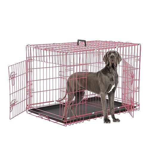 Foldable Double Door 48" Dog Crate with Leak-Proof Tray & Portable Dog Cage for Large Dogs - Collapsible, Indoor - color: Pink, size: 30.0"L x 48.0"W x 33.0"H