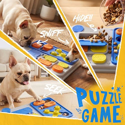 Dog Puzzle Toy Enrichment Toys, Interactive Dog Toys for IQ Training & Mental Stimulation, ABS Easy Clean Detachable Tray Non-Slip Base, Treat Slow Feeder for Smart Dogs, Blue - color: Blue