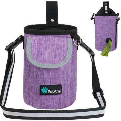 PetAmi Dog Treat Pouch, Large 3-Cup Dog Training Treat Bag with Poop Bag Dispenser, Hands-Free Waist Belt & Crossbody Strap, Reflective with Multiple Pockets & Belt Clip (Purple) - color: Purple