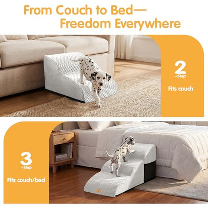 Topmart High Density Extended Foam Dog Ramp&Steps 3 Tiers,15.7" High | Non-Slip Dog Stairs with Removable Cover,Soft Foam Pet Ladder,Best for Injured,Older Cats,Pets with Joint Pain - color: White, size: 33.1*15.7*15.7