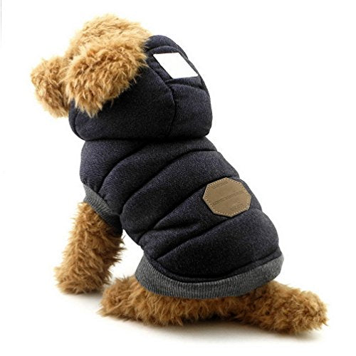 Fleece Dog Hoodie Winter Coat for Small Boy Dog Cat Puppy Cotton Hooded Jacket Chihuahua Clothes Blue L - color: Blue, size: L