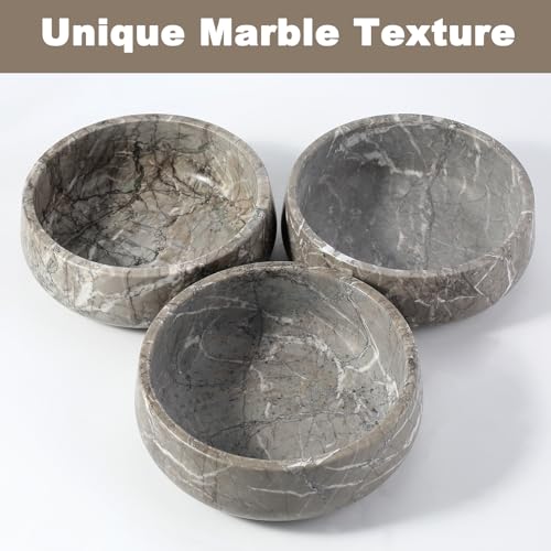 Karibiber Marble Dog Bowl, 5lbs Weighted Dog Food Bowl, Non-Slip Large Heavy Water Bowls, Grey Stone Food and Water Dish for Medium Dogs, Natural Marble, Easy to Clean, Holds 4 Cups - color: Deep Grey, size: S
