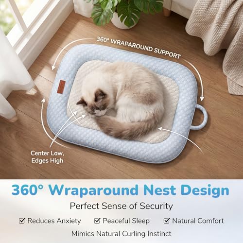 Summer Cat Cooling Mat - Cooling Cat Bed for Cats or Small Dogs, Cat Summer Sleeping Beds Soft and Comfortable Washable Non-Slip Bottom - color: Light Blue and Light Gray