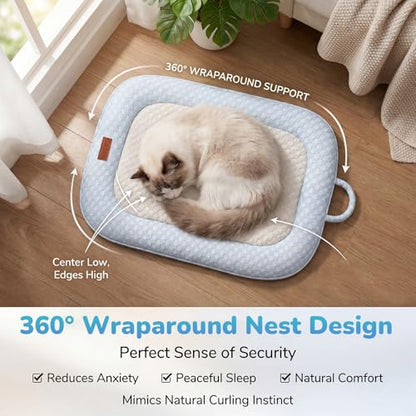 Summer Cat Cooling Mat - Cooling Cat Bed for Cats or Small Dogs, Cat Summer Sleeping Beds Soft and Comfortable Washable Non-Slip Bottom - color: Light Blue and Light Gray