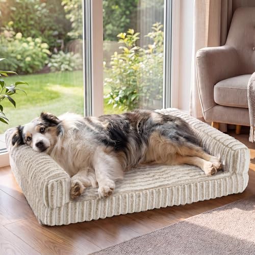 Bedsure ComfyFleece™ Orthopedic Dog Beds for Extra Large Dogs, Waterproof Memory Foam XL Pet Bed with Sides, Non-Slip and Egg-Crate Foam Big Dog Couch Sofa with Washable Corduroy Cover, Amphora - color: Amphora, size: 42.0"l X 30.0"w X 7"th